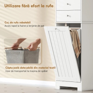 Dulap pentru baie cu cos rufe pliabil Re-Bloom, MDF, 45x30x171.3 cm, dulapior+2 sertare+cos rufe, 20 kg, alb - Verificat A · Re-Bloom - Img 5