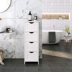 Dulap pentru baie Songmics, 4 sertare, MDF, alb, 30 x 30 x 82 cm, Resigilat, Grad A - Img 4