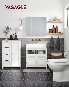 Dulap pentru baie Vasagle, MDF, alb, 55 x 28,5 x 82 cm, Resigilat, Grad A - Img 5