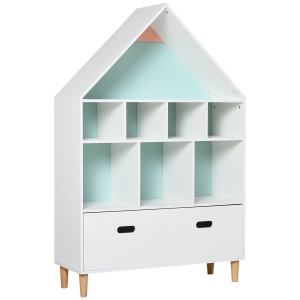 Dulap pentru depozitarea jucariilor Re-Bloom, MDF/lemn masiv de pin, alb/roz/albastru, 82 x 30 x 126 cm, Resigilat, Grad A