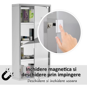 Dulap pentru medicamente Re-Bloom, otel inoxidabil/sticla, argintiu, 30 x 12 x 60 cm, Resigilat, Grad A - Img 2