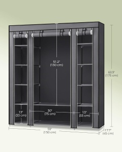 Dulap Songmics, metal/plastic/textil, gri, 150 x 45 x 175 cm, Resigilat, Grad A - Img 3