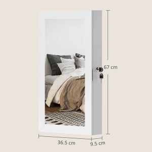 Dulapior oglinda pentru bijuterii montabil pe perete, MDF, 36.5x9.5x67 cm, oglinda 27.8x58.3 cm, 2 chei, capacitate 5kg, alb - Verificat A · Re-Bloom - Img 3