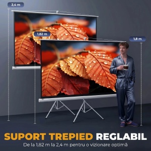 Ecran proiector 84" cu trepied reglabil, plastic/metal, 200x8x118cm, Alb - Verificat A · Re-Bloom - Img 4