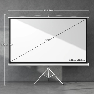 Ecran proiector pliabil 100" cu trepied Re-Bloom, plastic/metal, 221x124 cm, raport 16:9, trepied reglabil, alb - Verificat A · Re-Bloom - Img 2