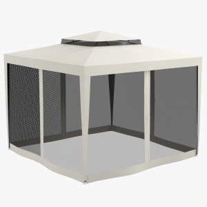Foisor de gradina cu plasa tantari Re-Bloom, metal/poliester, 297x297x268 cm, acoperis dublu, stresina 200 cm, 4 sfori + 8 tarusi inclusi, bej/gri/negru - Verificat A · Re-Bloom - Img 2