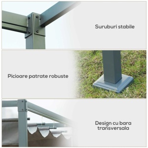 Foisor pergola cu panza glisanta, metal/poliester, 298x213x222cm, Gri/Negru - Verificat A · Re-Bloom - Img 5
