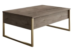 Forme XL set 3 piese living, comoda TV 180cm, masuta cafea 90cm, comoda 160cm, PAL 18mm, picioare metal, nuc si auriu - Verificat A · Re-Bloom - Img 4