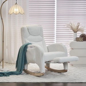 Fotoliu balansoar Re-Bloom, cu suport pentru picioare, textil/spuma/lemn, alb/natur, 66 x 96-125,5 x 99 cm, Resigilat, Grad A - Img 6