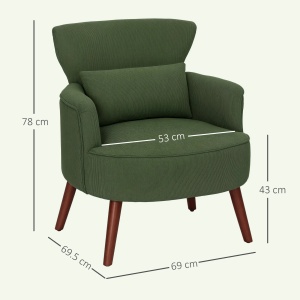 Fotoliu modern tapitat catifea canelata, perna lombara, picioare lemn, 69x69.5x78cm, Verde - Verificat A · Re-Bloom - Img 3