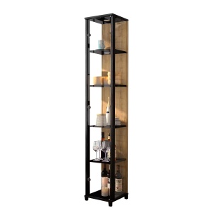 Fredrik's vitrina 4 rafturi LED, 32x172x32 cm, sticla securizata, panou PAL, picioare MDF, stejar negru-maro - Verificat A · Re-Bloom
