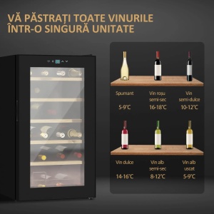 Frigider vin 24 sticle, 65L, control temperatura, rafturi detasabile, otel/sticla, Negru - Verificat A · Re-Bloom - Img 4
