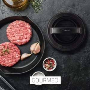 GOURMEO presa burger 3in1, chiftele mari Ø10.3cm/230g + mici Ø7.3cm/120g + umplute, placa baza detasabila, antiaderenta, 50 coli hartie incluse, negru - Verificat A · Re-Bloom - Img 2