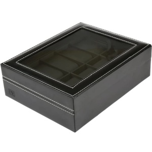 H&S cutie cu capac din sticla pentru 10 ceasuri, 22.5x7.5x20.5 cm, cu pernite, negru - Verificat A · Re-Bloom