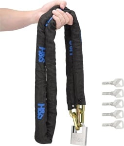 H&S lant antifurt bicicleta/motocicleta, otel bor-mangan, manson textil, 10mm x 2m, lacat 5 chei, Negru - Verificat A · Re-Bloom