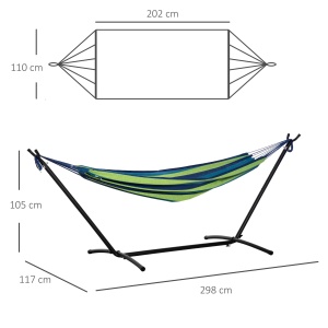 Hamac suspendat cu suport Re-Bloom, bumbac sintetic/metal, negru/verde/albastru, 310 x 117 x 105 cm, Resigilat, Grad A - Img 3