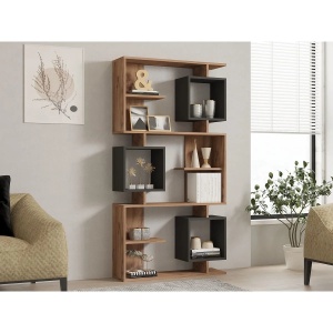 Hanah Home biblioteca 90x24.6x171.9 cm, PAL 18mm, rafturi reglabile, pin atlantic si antracit - Verificat A · Re-Bloom - Img 5