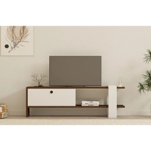 Hanah Home comoda TV living 120x35.8x25 cm, PAL 18mm, rafturi multiple, concept scandinav, nuc si alb - Verificat A · Re-Bloom - Img 5