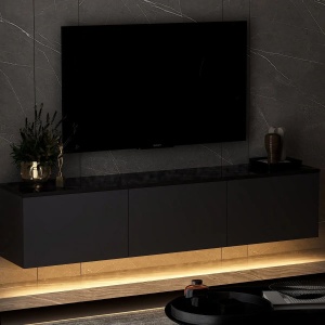 Hanah Home comoda TV living 160x35x32 cm, PAL 18mm, rafturi multiple, fixabil perete, antracit - Verificat A · Re-Bloom - Img 2