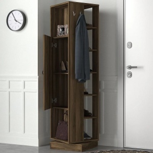 Hanah Home cuier hol 44.8x44.8x180 cm, PAL 18mm, oglinda inclusa, suport agatat multifunctional, rafturi, fixabil perete, nuc - Verificat A · Re-Bloom - Img 2