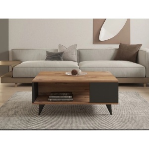 Hanah Home masa de cafea 2 niveluri 90x60x39.5 cm, PAL 18mm, raft 20.4cm, design inspirat de marmura, nuc si negru - Verificat A · Re-Bloom - Img 5