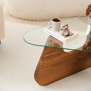 Hanah Home masuta cafea living 86x66x36 cm, blat sticla securizata, cadru pin masiv, maro - Verificat A · Re-Bloom - Img 3