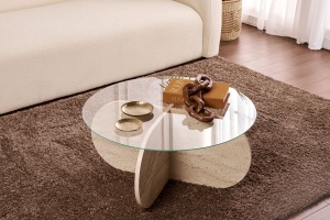 Hanah Home masuta de cafea, blat sticla/PAL, 75x35x75 cm, transparent/gri - Verificat A · Re-Bloom - Img 3