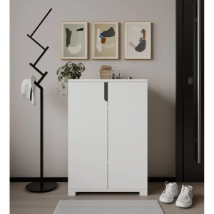 Hanah Home pantofar, PAL melaminat 100%, 60x34x97 cm, picioare plastic 3cm, capacitate 30kg/raft, multiple rafturi, fixare perete, alb - Verificat A · Re-Bloom - Img 2