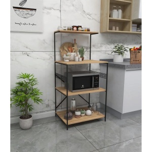 Hanah Home raft de depozitare, PAL melaminat/picioare metal, 60x45x124 cm, grosime 18mm, design industrial, negru/pin - Verificat A · Re-Bloom - Img 2