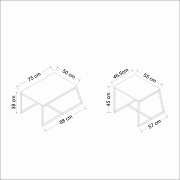 Hanah Home set 2 masute de cafea, PAL 18mm melaminat, cadru metal, masuta mare 75x50x38 cm si masuta mica 55x57x45 cm, travertin si negru - Verificat A · Re-Bloom - Img 6