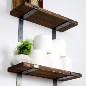 Hanah Home set 2 rafturi de perete, lemn molid 100%/metal, 40x16x14 cm, negru/nuc - Verificat A · Re-Bloom - Img 2