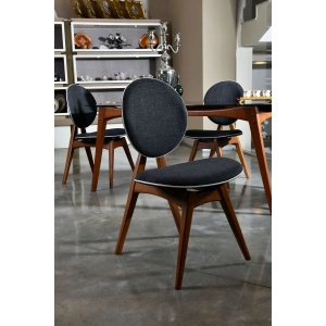 Hanah Home set 2 scaune dining 54x55x93 cm, carpen masiv, tapiterie in 100%, nuc si antracit - Verificat A · Re-Bloom - Img 3