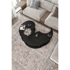 Hanah Home set 3 masute de cafea, MDF 100%, diametru 70 cm, inaltime 38 cm, picioare kraft comprimat, negru - Verificat A · Re-Bloom - Img 2