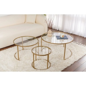 Hanah Home set 3 masute de cafea, sticla securizata 4mm, cadru metal auriu, 80x80x45 cm + 60x60x39 cm + 42x42x35 cm, auriu si transparent - Verificat A · Re-Bloom - Img 5