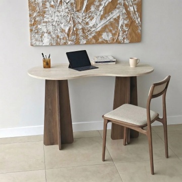 Infini birou 120x60x75 cm, PAL melaminat 18mm, travertin / nuc - Verificat A · Re-Bloom - Img 6
