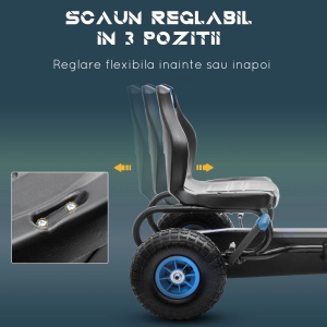 Kart cu pedale pentru copii cu scaun reglabil si frana de mana, PP/metal, 121x58x61 cm, scaun 35x28x35cm, roti cauciuc Φ28cm, capacitate 50kg, certificat EN71, varsta 3+/recomandat 5-12 ani, albastru/negru - Verificat A · Re-Bloom - Img 6