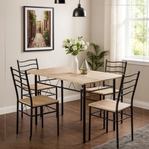 Kiwari Aika set masa + 4 scaune, MDF/metal, masa 110x70x75cm 9.4kg + scaune 36x44x82cm 2.9kg, inaltime sezut 45cm, capacitate masa 30kg/scaun 100kg, lemn deschis/negru - Verificat A · Re-Bloom - Img 2
