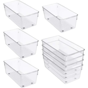 Kurtzy set 8 organizatoare frigider/bucatarie, plastic fara BPA transparent, 20x10x8 cm, cu maner, stivuibile, fara capac - Verificat A · Re-Bloom - Img 1