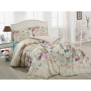 L'essentiel Maison set lenjerie pat dublu, 65% bumbac/35% poliester, husa pilota 200x220 cm + cearsaf 220x240 cm + 2x fata perna 50x70 cm, lavabil 30°C, bej - Verificat A · Re-Bloom