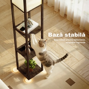 Lampadar 2in1 cu rafturi, USB-A/C, lumina reglabila, intrerupator pedala, MDF, Maro/Alb - Verificat A · Re-Bloom - Img 5