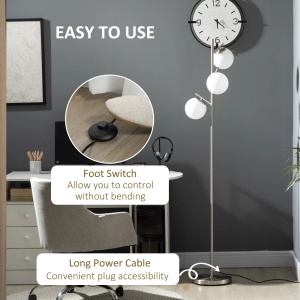 Lampadar modern cu 3 lumini Re-Bloom, metal/sticla, argintiu/alb, 27 x 169 cm, Resigilat, Grad A - Img 6
