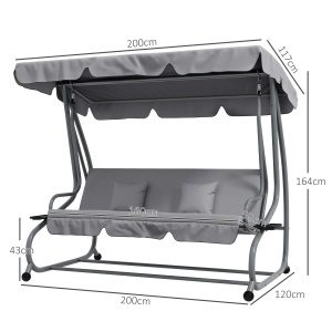 Leagan de gradina cu copertina reglabila si suport pahare Re-Bloom, otel/poliester, 200x120x164 cm, sezut 160x50 cm, pat 160x100 cm, 340 kg, gri - Verificat A · Re-Bloom - Img 2