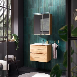 Lindersvik dulap pentru lavoar 60x54x46 cm, 2 sertare, fata stejar masiv finisaj natural, PAL furnirut - Verificat A · Re-Bloom - Img 2