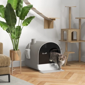 Litiera pentru pisici inchisa cu filtre si lopata, PP, 43x44x47 cm, tava interioara 38x34x8.5cm, usa 18x22.5cm, covoras 45.5x17cm, gri/negru/alb - Verificat A · Re-Bloom - Img 2