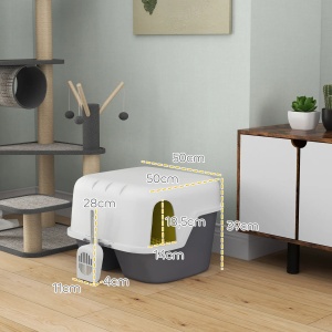 Litiera pentru pisici Re-Bloom, polipropilena, crem/gri, 50 x 50 x 39 cm, Resigilat, Grad A - Img 3