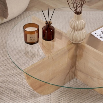 Liya masuta cafea 90x90x30 cm, PAL melaminat 18mm, blat sticla securizata, design scandinav, safir stejar - Verificat A · Re-Bloom - Img 4