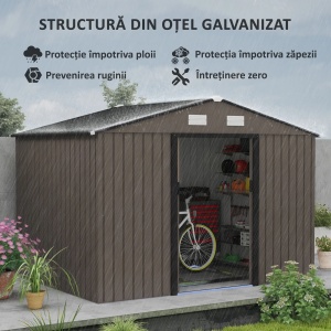 Magazie de depozitare pentru gradina Re-Bloom, otel, maro, 277 x 195 x 192 cm, Resigilat, Grad A - Img 4