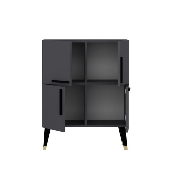 Makro comoda 70x35x90 cm, PAL, 4 usi, picioare metal, antracit si negru - Verificat A · Re-Bloom - Img 3