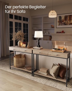 Masa tip consola Vasagle, 2 sertare, PAL/otel, negru/maro, 30 x 100 x 80 cm, Resigilat, Grad A - Img 2
