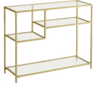Masa tip consola Vasagle, metal/sticla securizata, auriu/transparent, 35 x 100 x 80 cm, Resigilat, Grad A